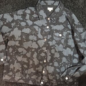 POL Gray & Black Camouflage Denim Jacket Large